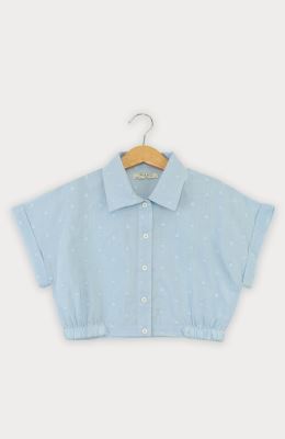 شومیز وال خالدار آستین کوتاه و تاپ یکرو لایکرا