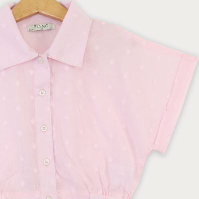 شومیز وال خالدار آستین کوتاه و تاپ یکرو لایکرا