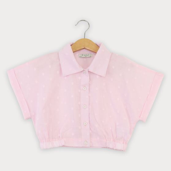 شومیز وال خالدار آستین کوتاه و تاپ یکرو لایکرا