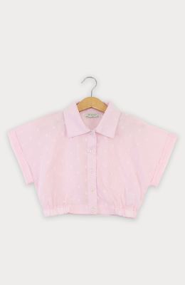 شومیز وال خالدار آستین کوتاه و تاپ یکرو لایکرا