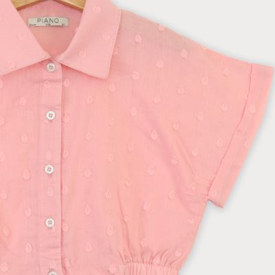 شومیز وال خالدار آستین کوتاه و تاپ یکرو لایکرا