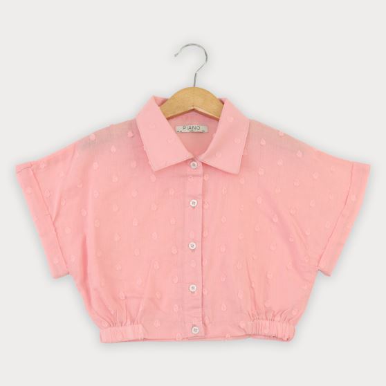 شومیز وال خالدار آستین کوتاه و تاپ یکرو لایکرا