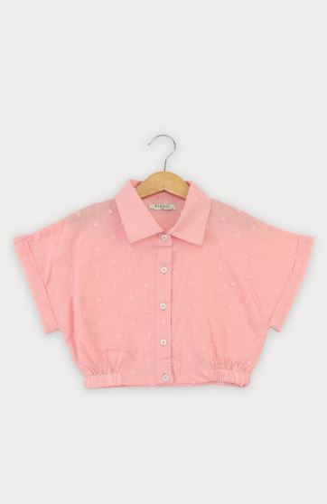 شومیز وال خالدار آستین کوتاه و تاپ یکرو لایکرا