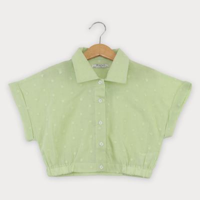 شومیز وال خالدار آستین کوتاه و تاپ یکرو لایکرا