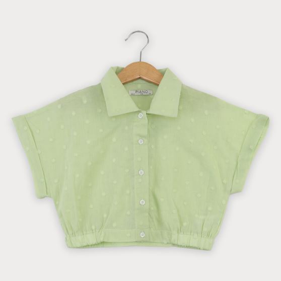 شومیز وال خالدار آستین کوتاه و تاپ یکرو لایکرا