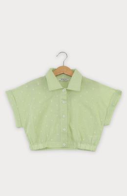 شومیز وال خالدار آستین کوتاه و تاپ یکرو لایکرا