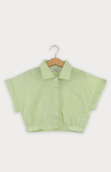 شومیز وال خالدار آستین کوتاه و تاپ یکرو لایکرا