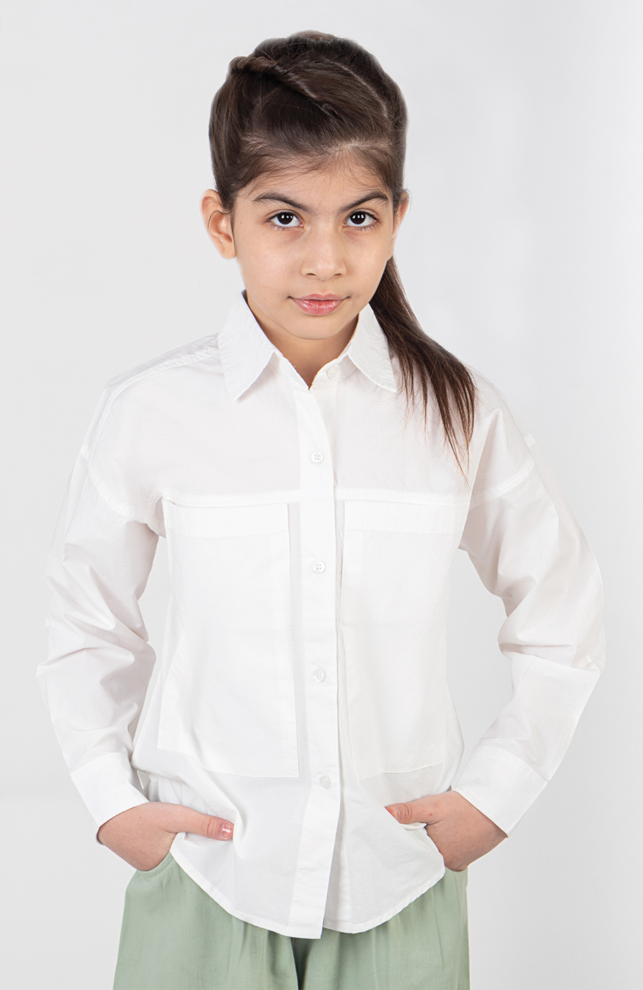 شومیز پوپلین جیب دار آستین بلند