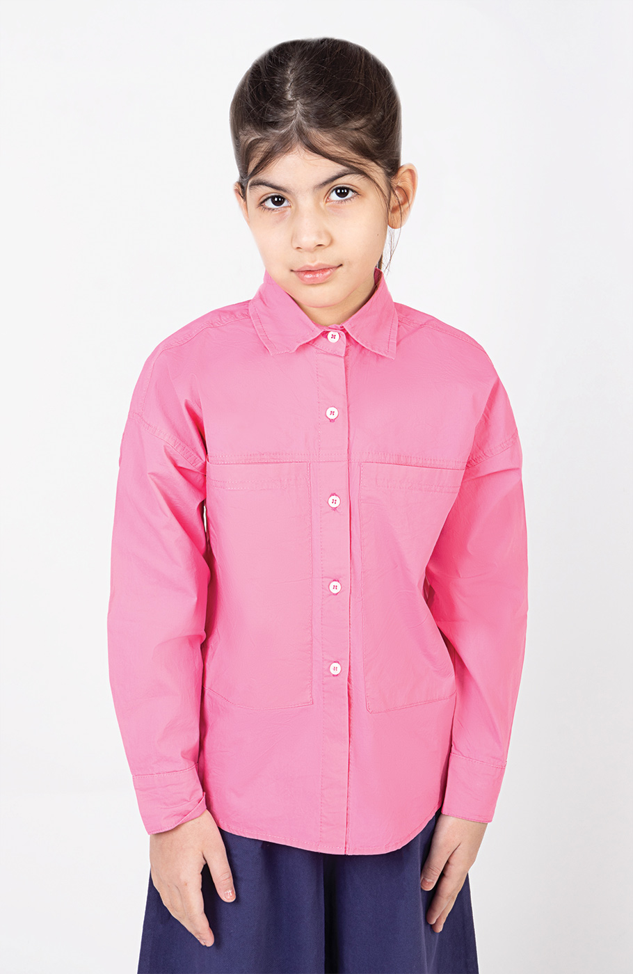 شومیز پوپلین جیب دار آستین بلند