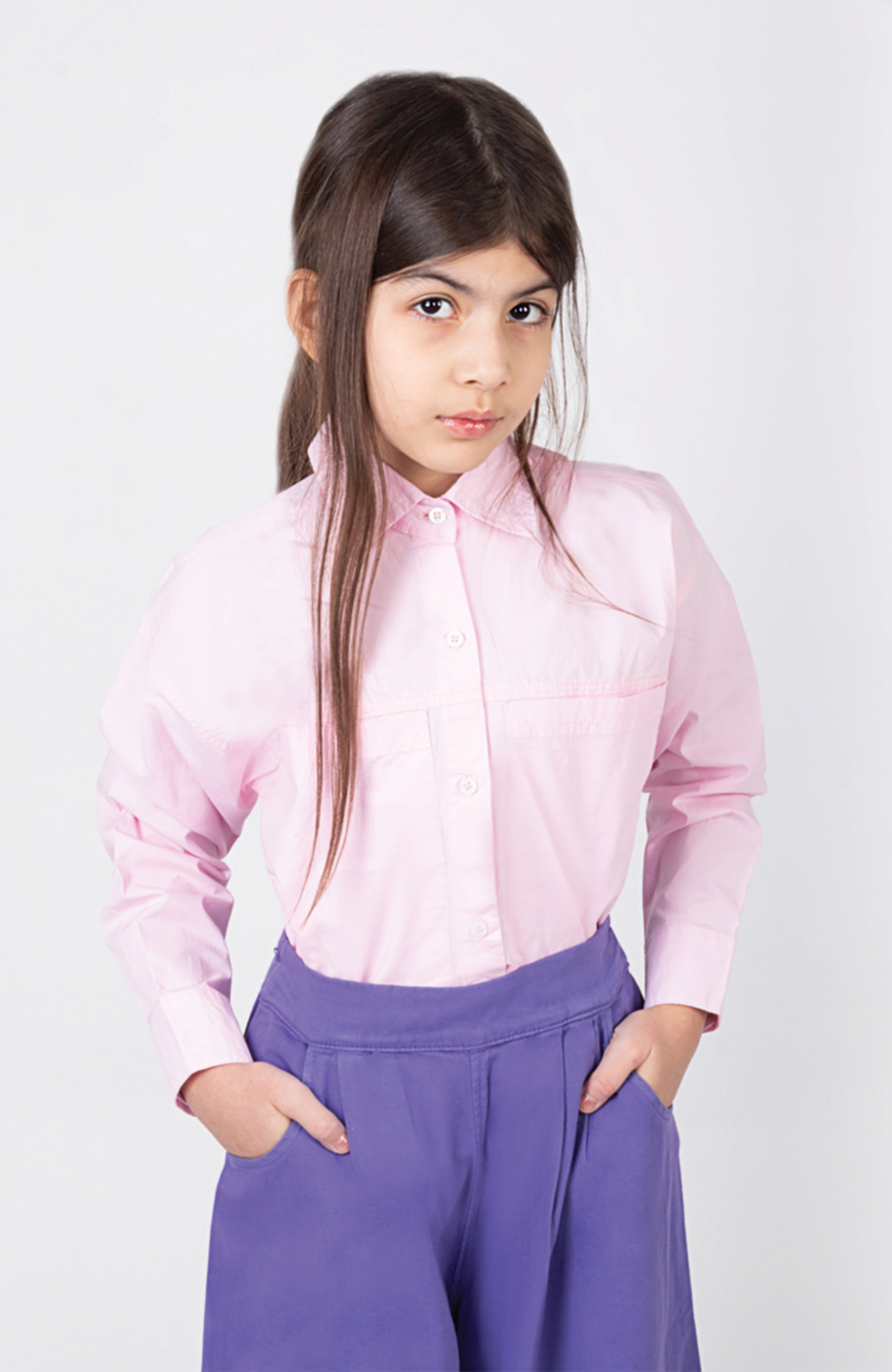 شومیز پوپلین جیب دار آستین بلند