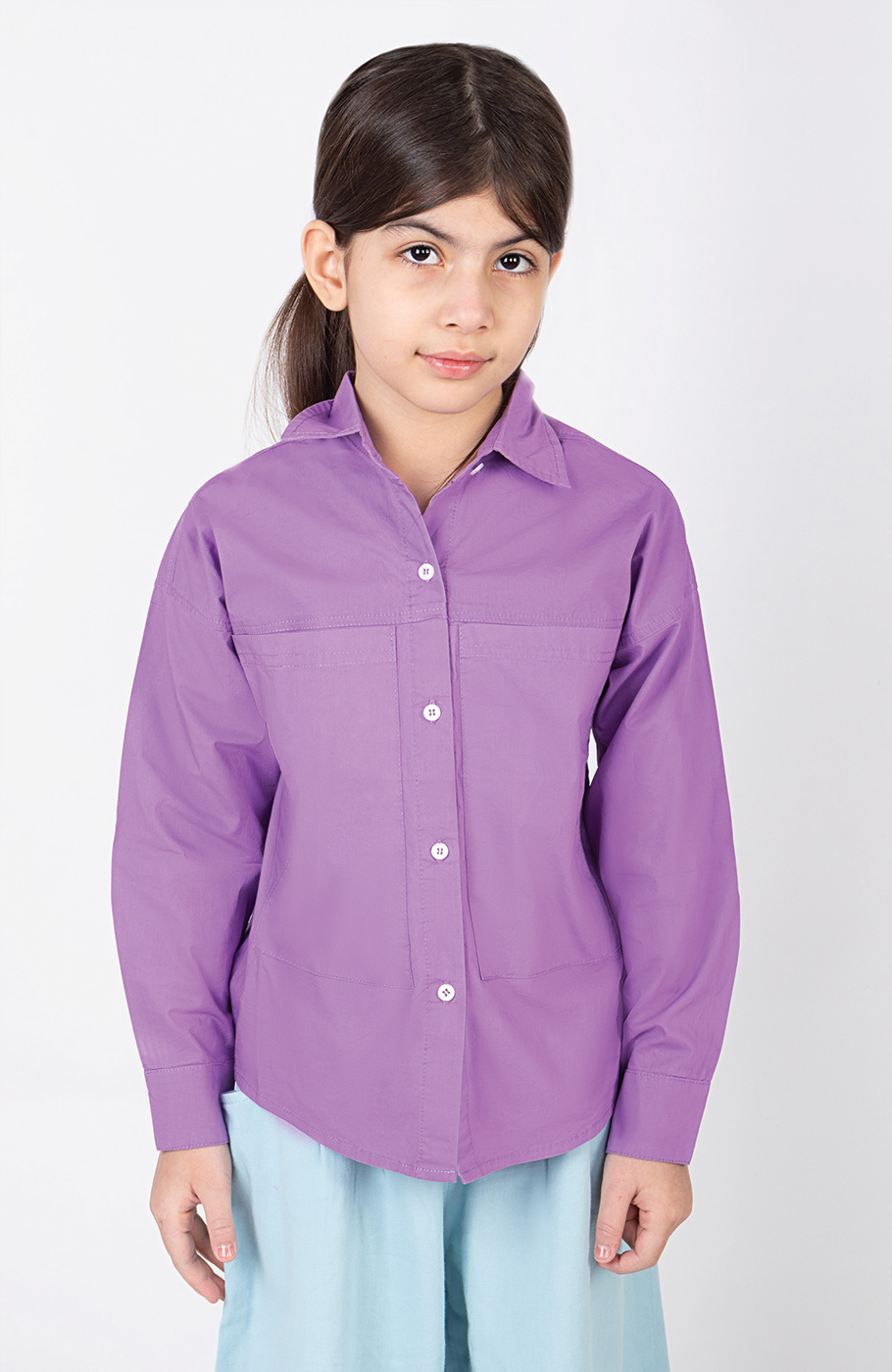 شومیز پوپلین جیب دار آستین بلند