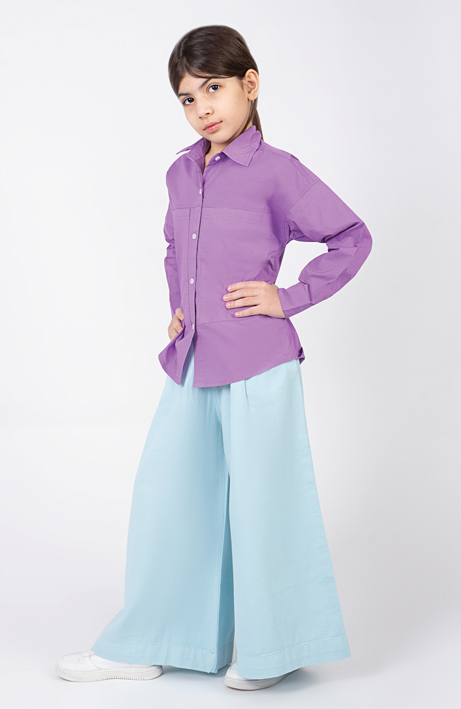 شومیز پوپلین جیب دار آستین بلند