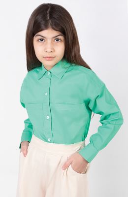 شومیز پوپلین جیب دار آستین بلند