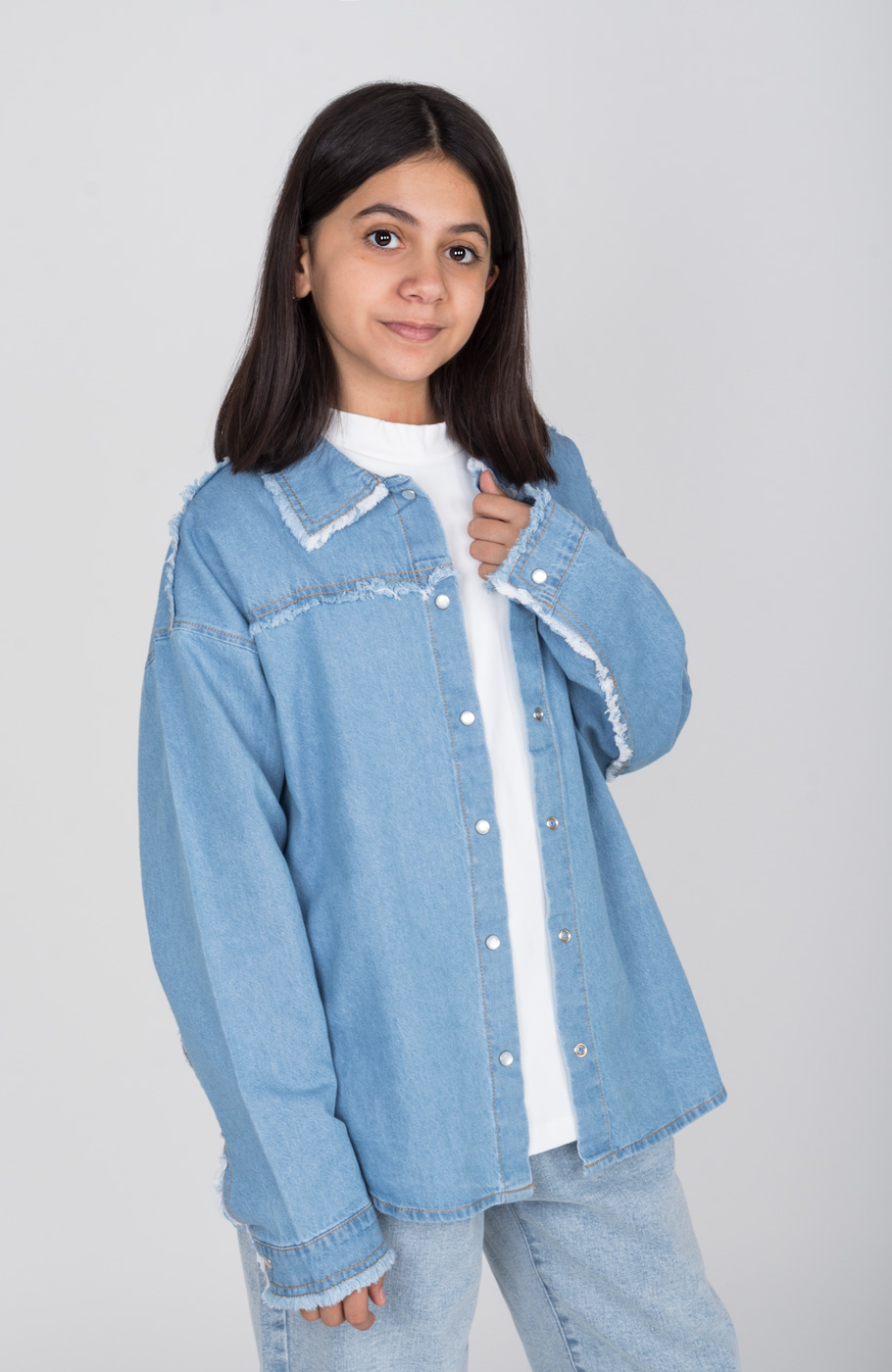 شومیز جین دمپا هلالی ریش ریش