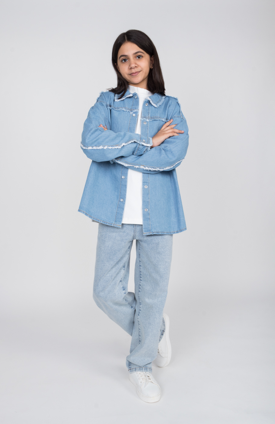 شومیز جین دمپا هلالی ریش ریش