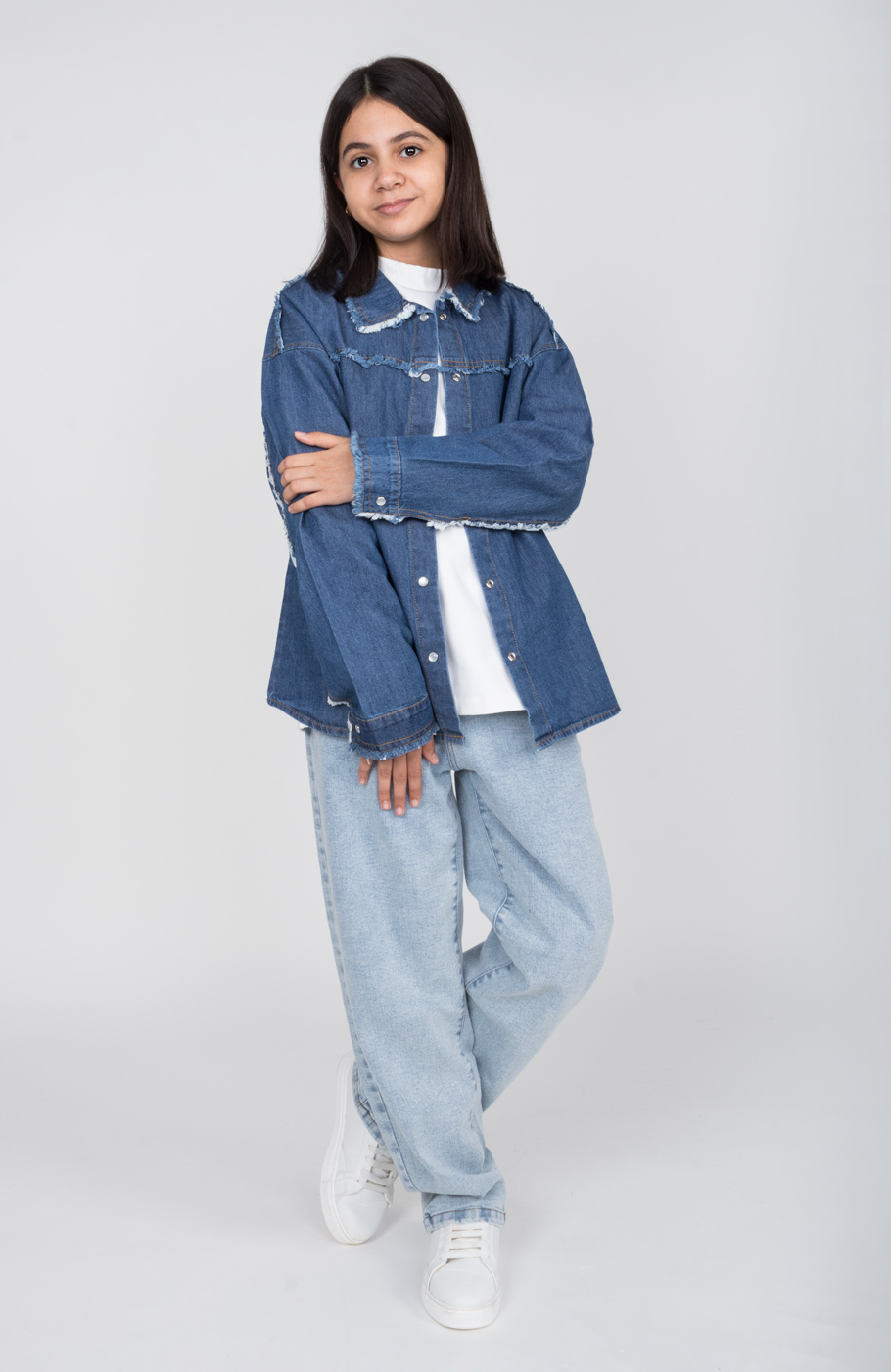 شومیز جین دمپا هلالی ریش ریش