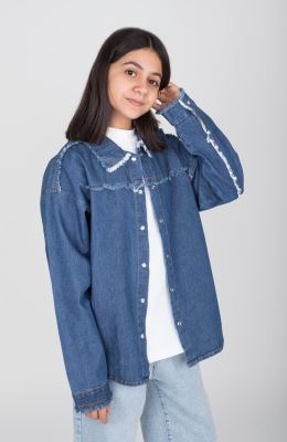 شومیز جین دمپا هلالی ریش ریش