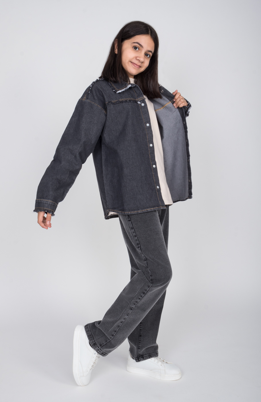 شومیز جین دمپا هلالی ریش ریش