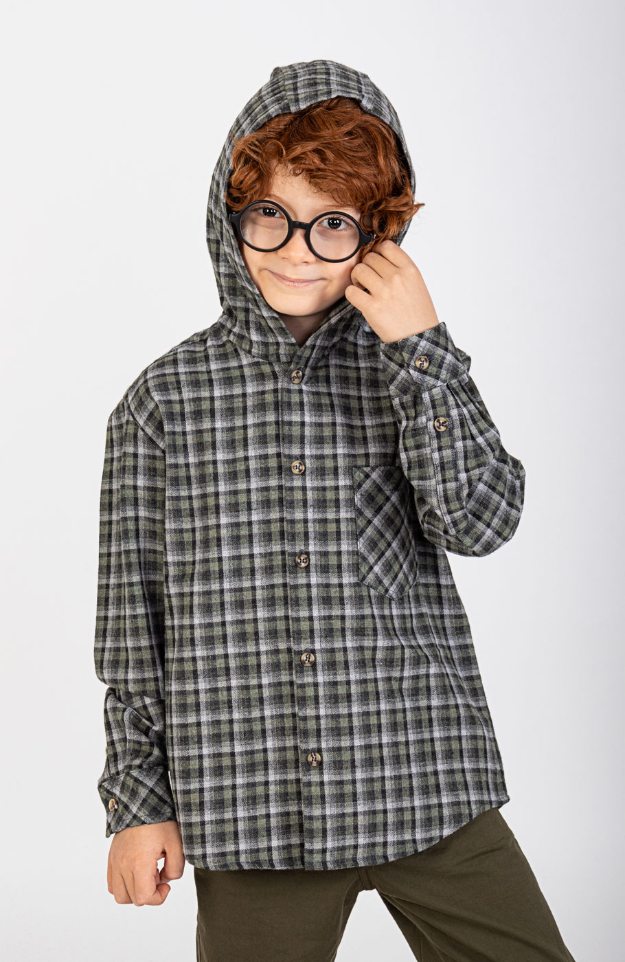 شومیز فلانل آستین بلند کلاه دار