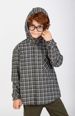 شومیز فلانل آستین بلند کلاه دار