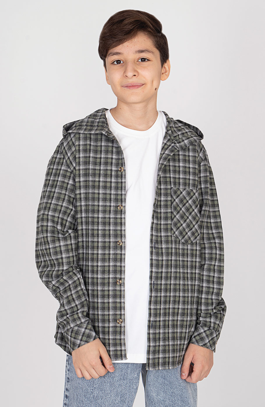 شومیز فلانل آستین بلند کلاه دار