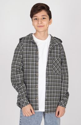 شومیز فلانل آستین بلند کلاه دار