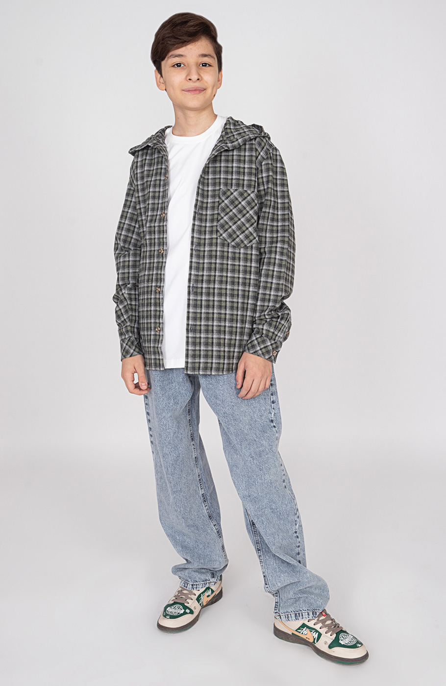 شومیز فلانل آستین بلند کلاه دار