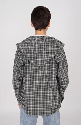 شومیز فلانل آستین بلند کلاه دار