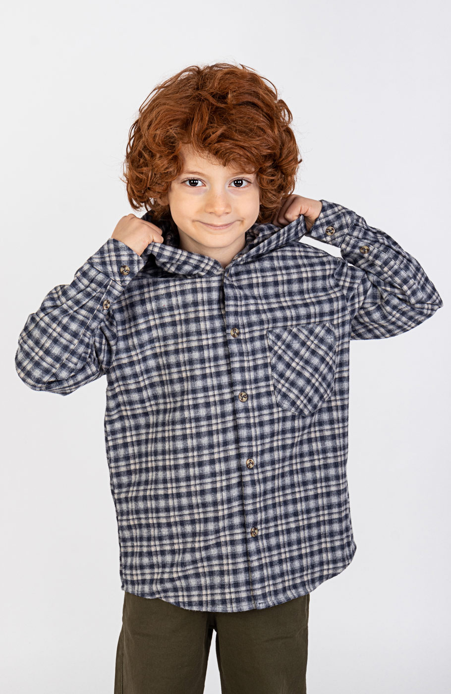 شومیز فلانل آستین بلند کلاه دار