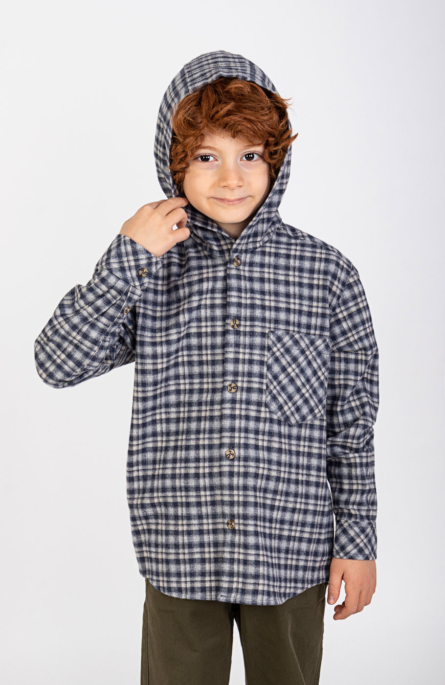 شومیز فلانل آستین بلند کلاه دار