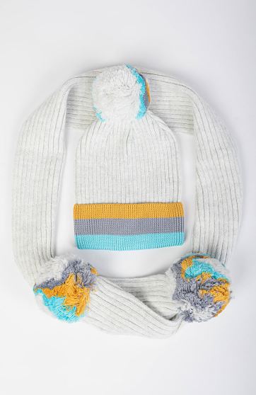 کلاه و شال بافت لبه راه راه