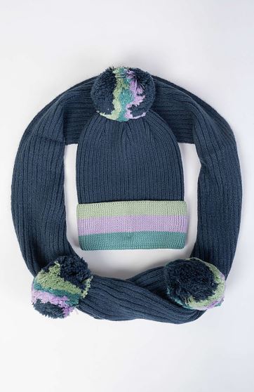 کلاه و شال بافت لبه راه راه