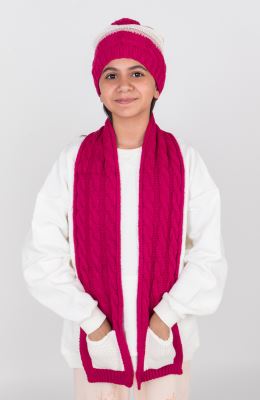 کلاه و شال بافت با خطوط رنگی