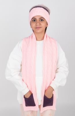 کلاه و شال بافت با خطوط رنگی