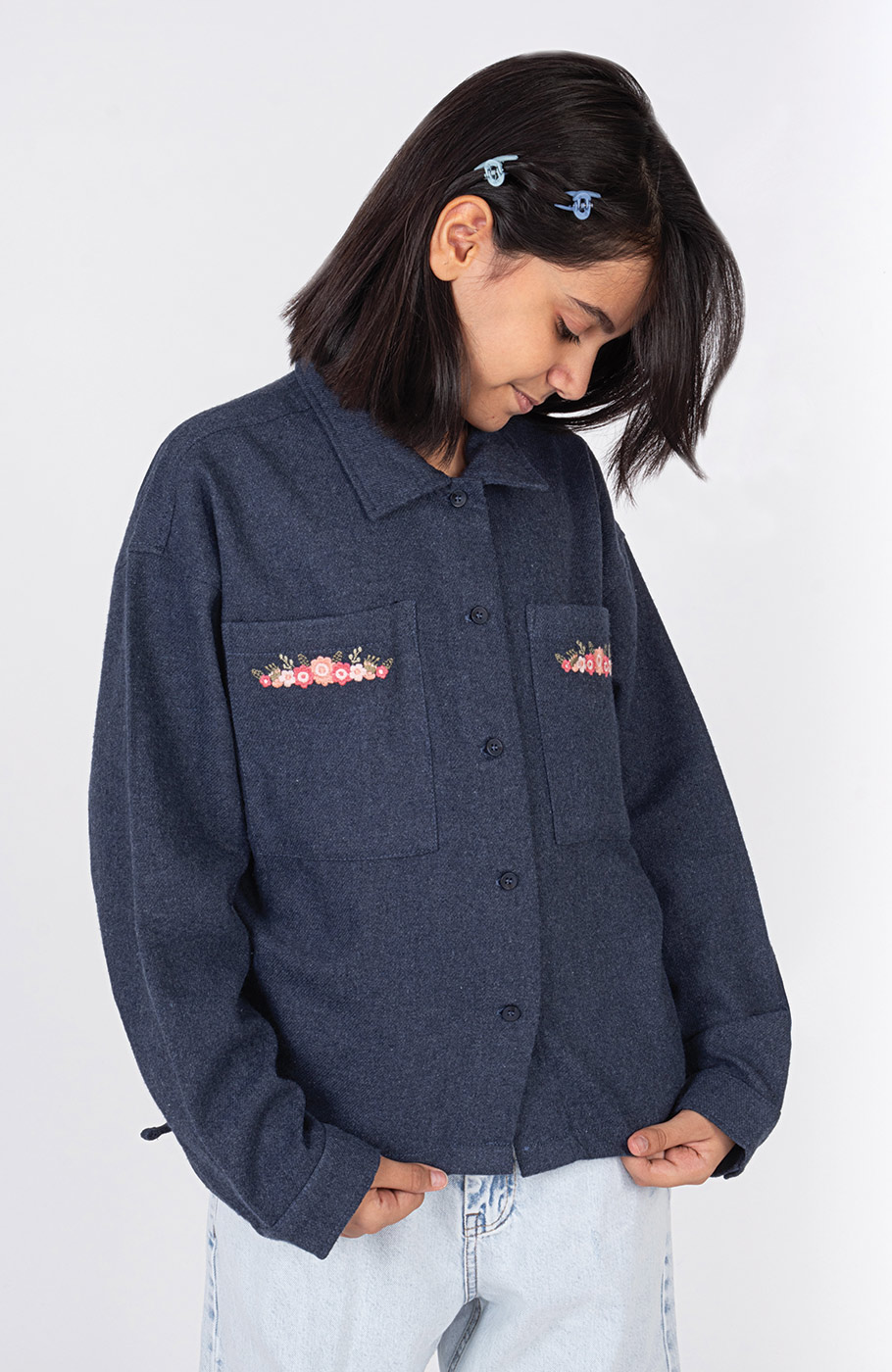 شومیز فلانل کج راه آستین بلند دمپا گت دار