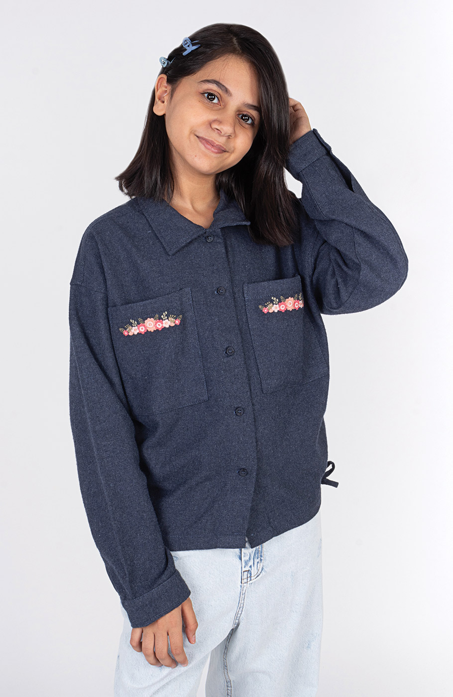 شومیز فلانل کج راه آستین بلند دمپا گت دار