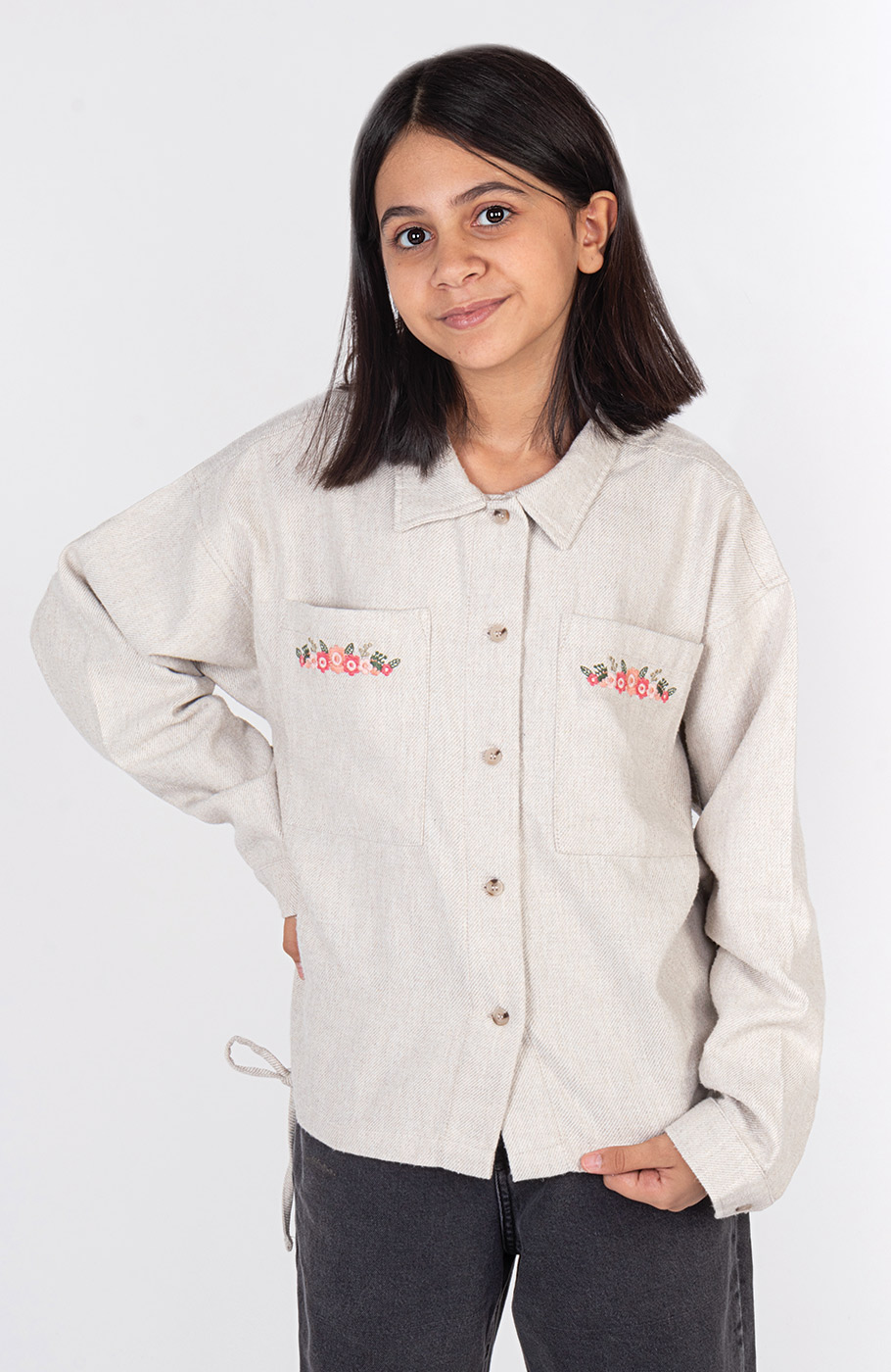 شومیز فلانل کج راه آستین بلند دمپا گت دار