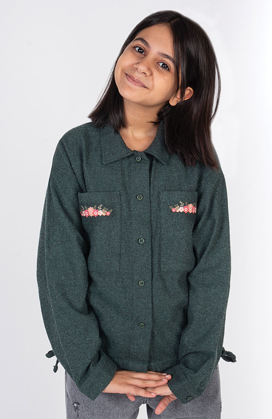 شومیز فلانل کج راه آستین بلند دمپا گت دار