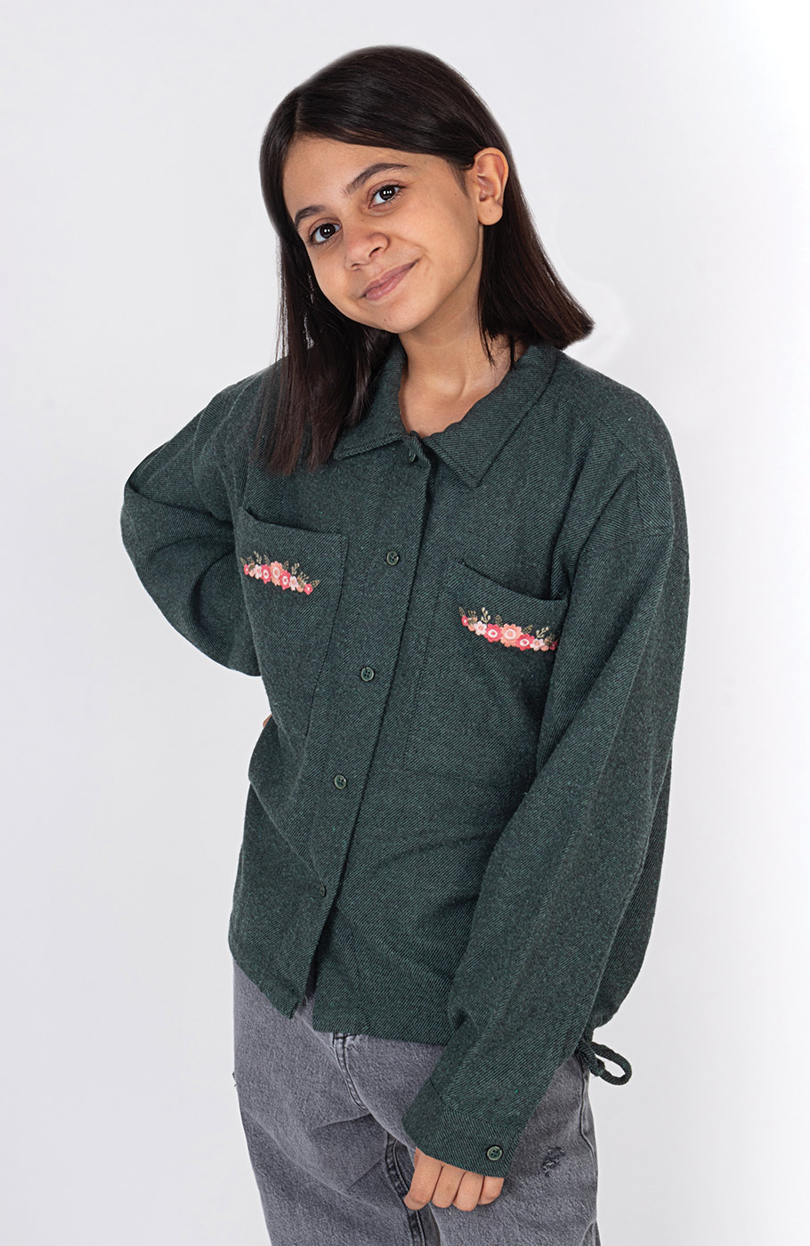 شومیز فلانل کج راه آستین بلند دمپا گت دار