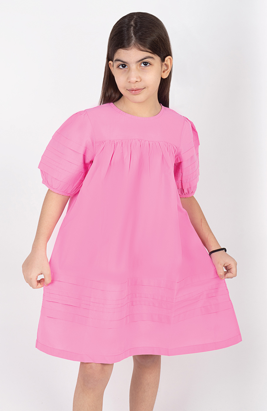 پیراهن پوپلین آستین کوتاه پیلی دار