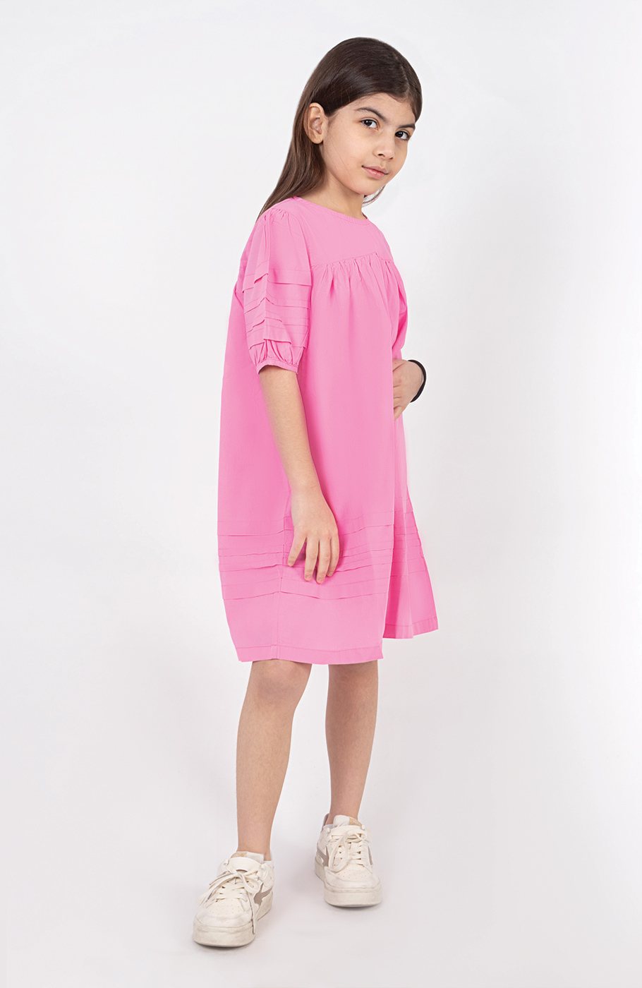 پیراهن پوپلین آستین کوتاه پیلی دار