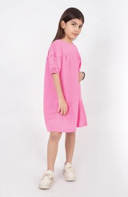 پیراهن پوپلین آستین کوتاه پیلی دار