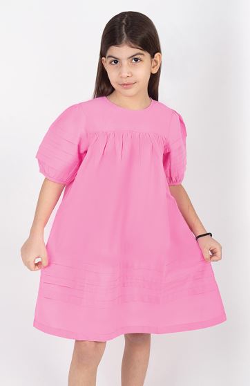 پیراهن پوپلین آستین کوتاه پیلی دار