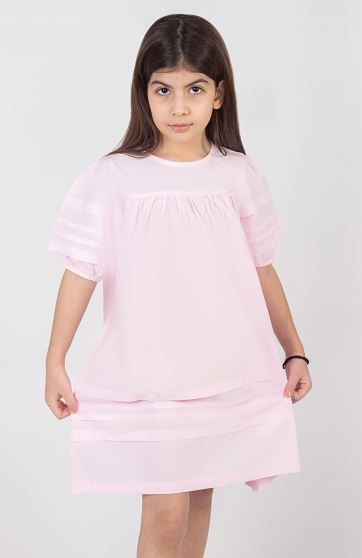 پیراهن پوپلین آستین کوتاه پیلی دار