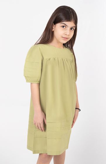 پیراهن پوپلین آستین کوتاه پیلی دار