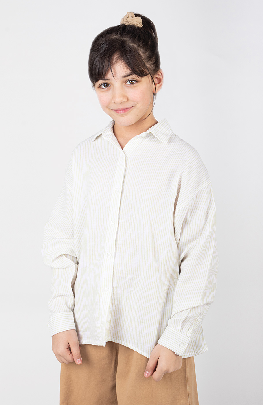 شومیز ساده بافت راه راه آستین بلند