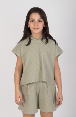 هودی پنبه لایکرا سوزن خالی آستین کوتاه(ست با10624)