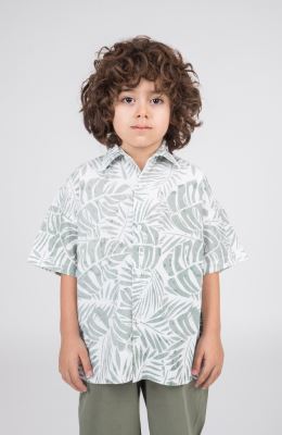 شومیز لینن اسلپ آستین کوتاه تمام چاپ