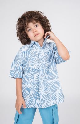 شومیز لینن اسلپ آستین کوتاه تمام چاپ