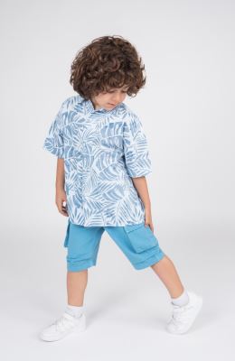 شومیز لینن اسلپ آستین کوتاه تمام چاپ